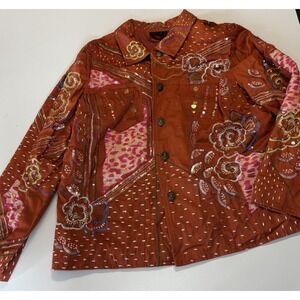 🌸Julia Kim flower Sequined and Beaded‎ Orange Jacket size 1x